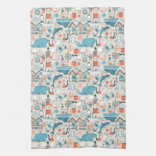 North Sea Cute Doodle Pattern Kitchen Towel