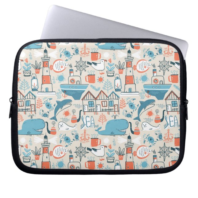 North Sea Cute Doodle Pattern Laptop Sleeve (Front)
