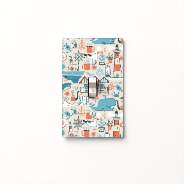 North Sea Cute Doodle Pattern Light Switch Cover (In Situ)