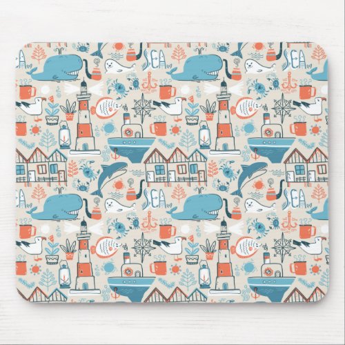 North Sea Cute Doodle Pattern Mouse Pad