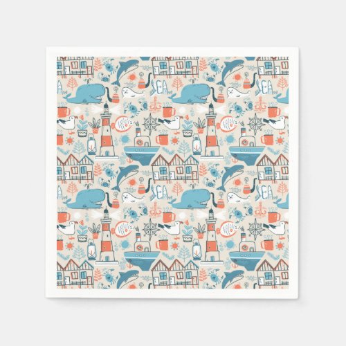 North Sea Cute Doodle Pattern Napkins