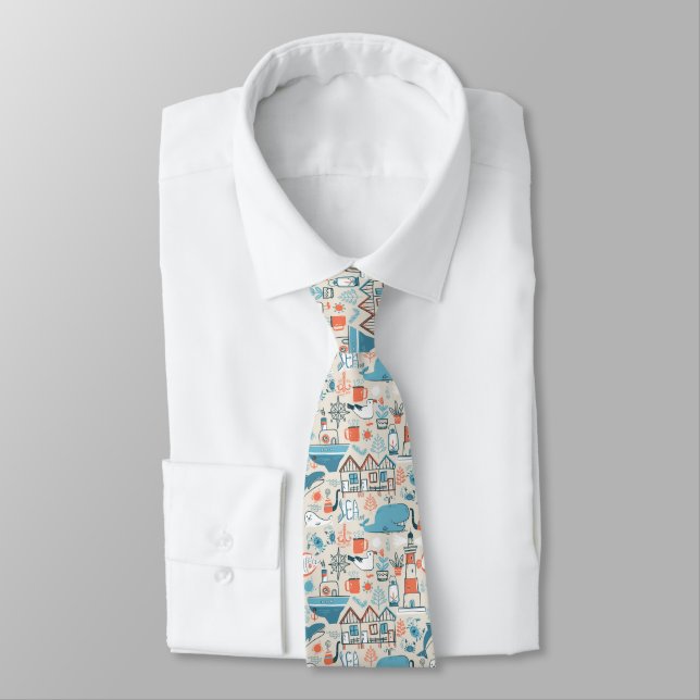North Sea Cute Doodle Pattern Neck Tie (Tied)