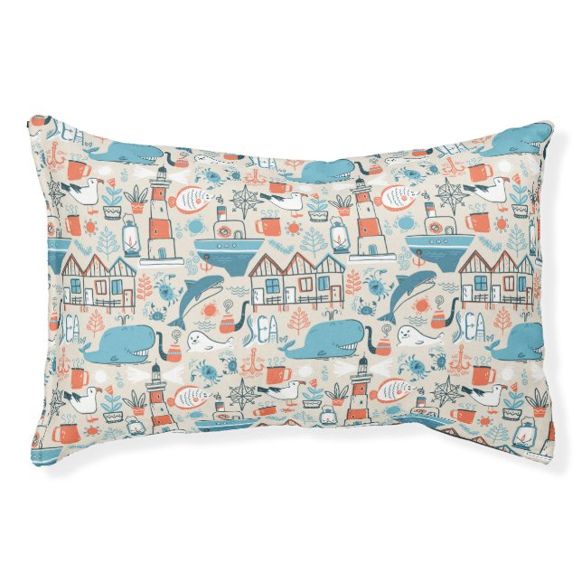 North Sea Cute Doodle Pattern Pet Bed (Front)
