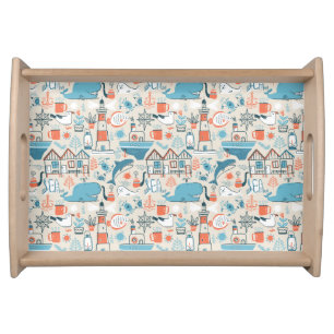 North Sea Cute Doodle Pattern Serving Tray
