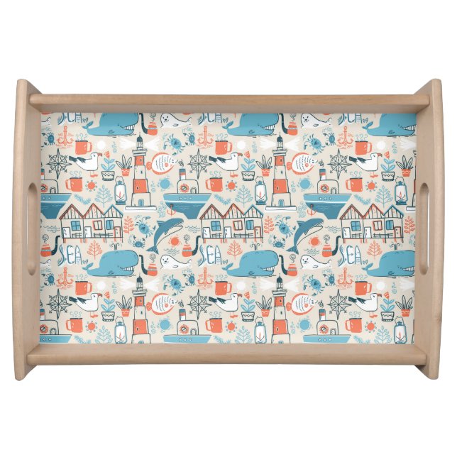 North Sea Cute Doodle Pattern Serving Tray (Front)
