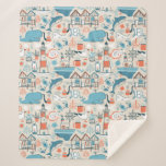 North Sea Cute Doodle Pattern Sherpa Blanket