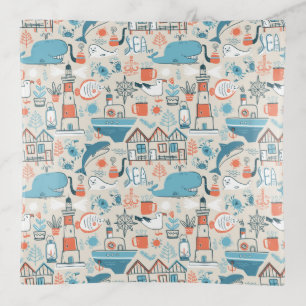 North Sea Cute Doodle Pattern Trinket Tray