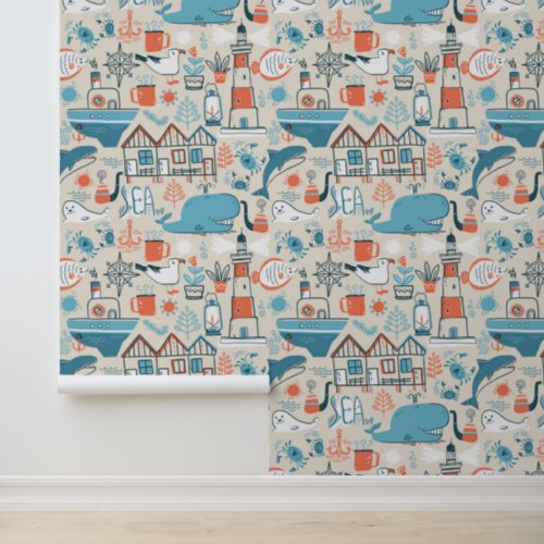 North Sea Cute Doodle Pattern Wallpaper