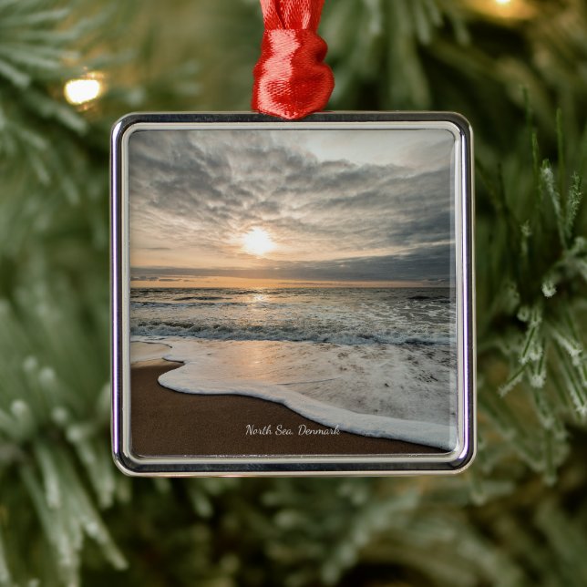 North Sea, Denmark picturesque sunset, Metal Ornament (Tree)