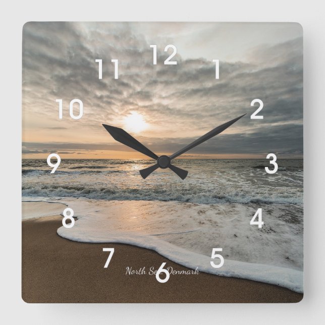 North Sea, Denmark picturesque sunset, Square Wall Clock (Front)