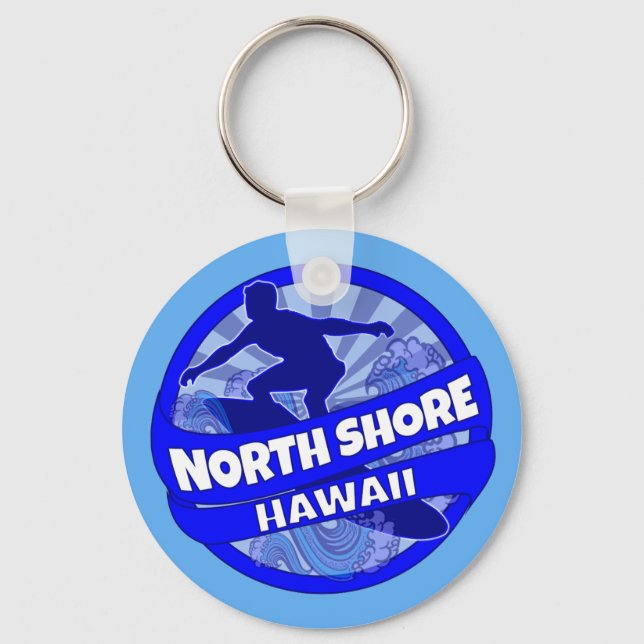 North Shore Hawaii blue surfer logo keychain (Front)