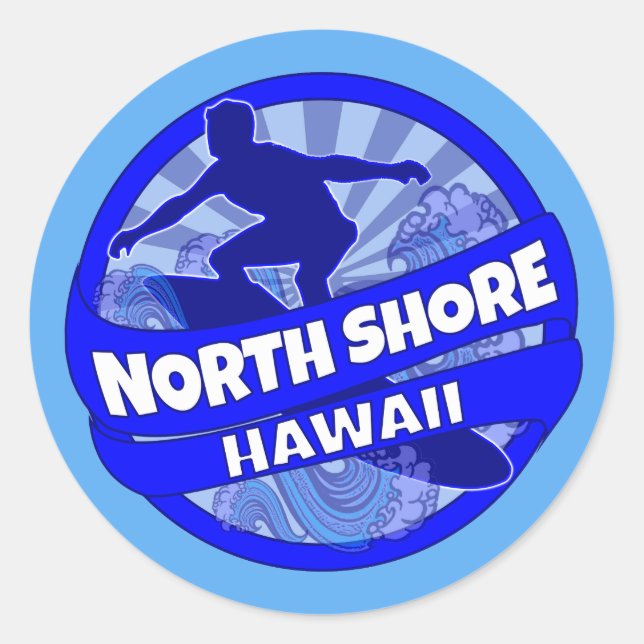 North Shore Hawaii blue surfer logo stickers (Front)