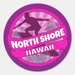 North Shore Hawaii pink surfer logo stickers