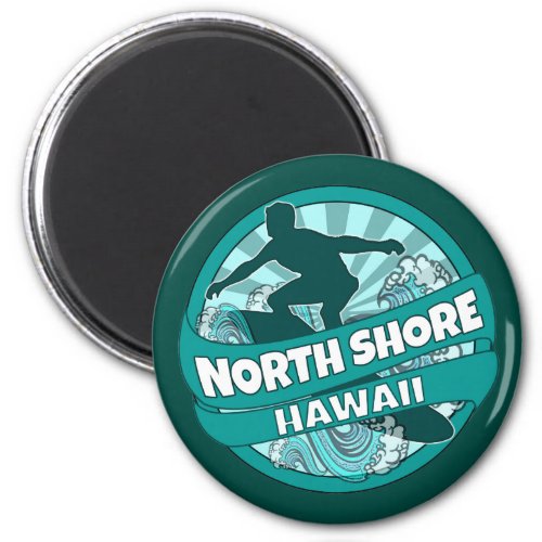 North Shore Hawaii teal surfer logo magnet