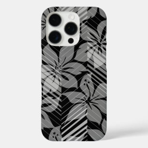 North Shore Hawaiian Hibiscus Stripes Gray iPhone 16 Pro Case