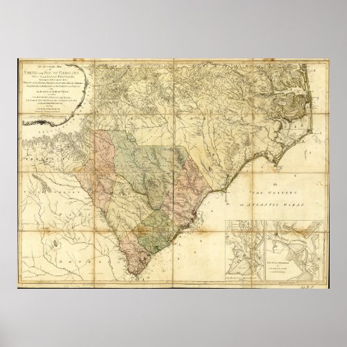 North  South Carolina Map 1775 Poster