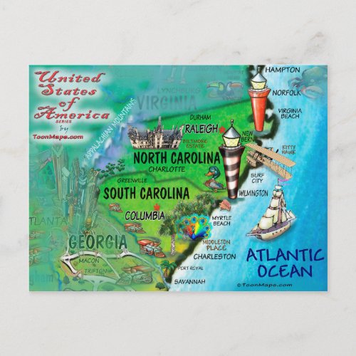 North South Carolina USA Card