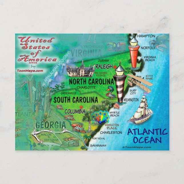 North South Carolina USA Card (Front)
