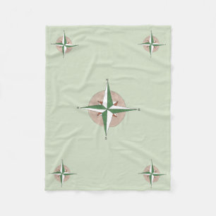 North South East West Hiking Camp Compass Green Fleece Blanket
