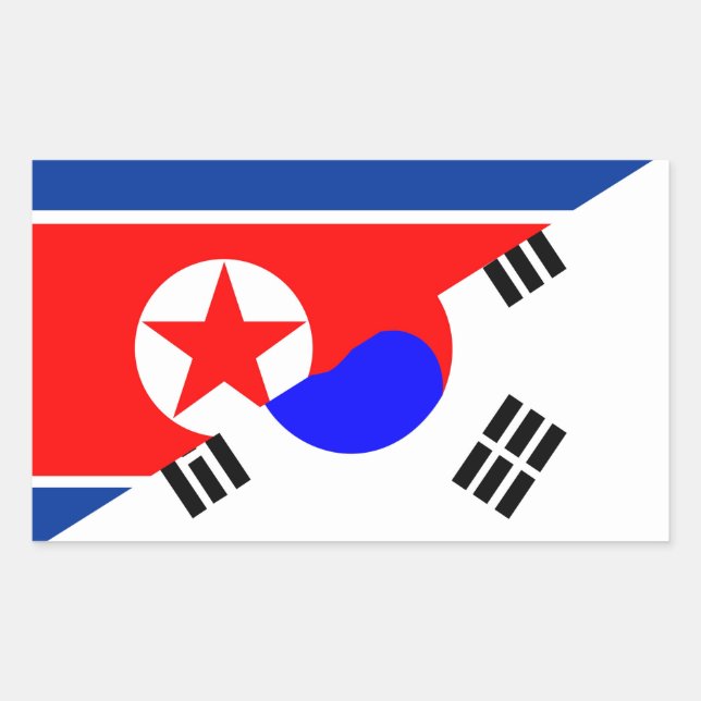 north south korea half flag country symbol rectangular sticker (Front)