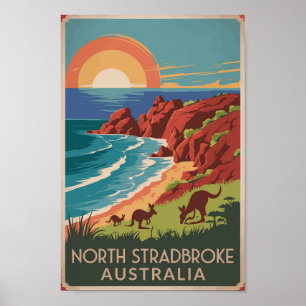 North Stradbroke Island Kangaroos Illustration Poster