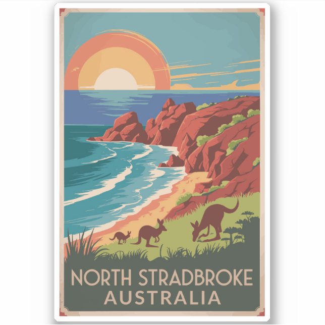 North Stradbroke Island Kangaroos Illustration Sticker (Front)