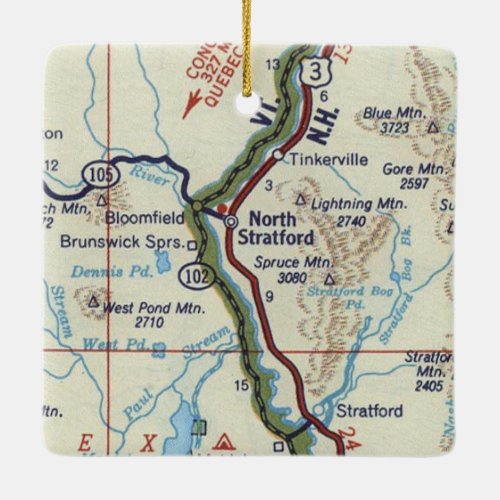 North Stratford NH Vintage Map Ceramic Ornament