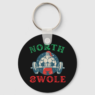 North Swole Funny Muscle Santa Christmas Bodybuild Keychain