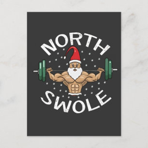 North Swole Funny Muscle Santa Christmas Fitness Announcement Postcard