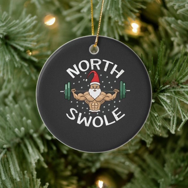 North Swole Funny Muscle Santa Christmas Fitness Ceramic Ornament (Tree)
