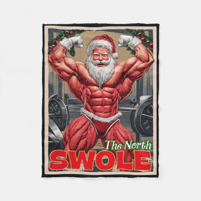 North Swole Funny Muscular Santa Flex Muscle Chris Fleece Blanket (Front)