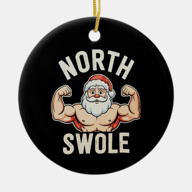 North Swole Santa Gym Workout Fitness Christmas Ceramic Ornament (Front)