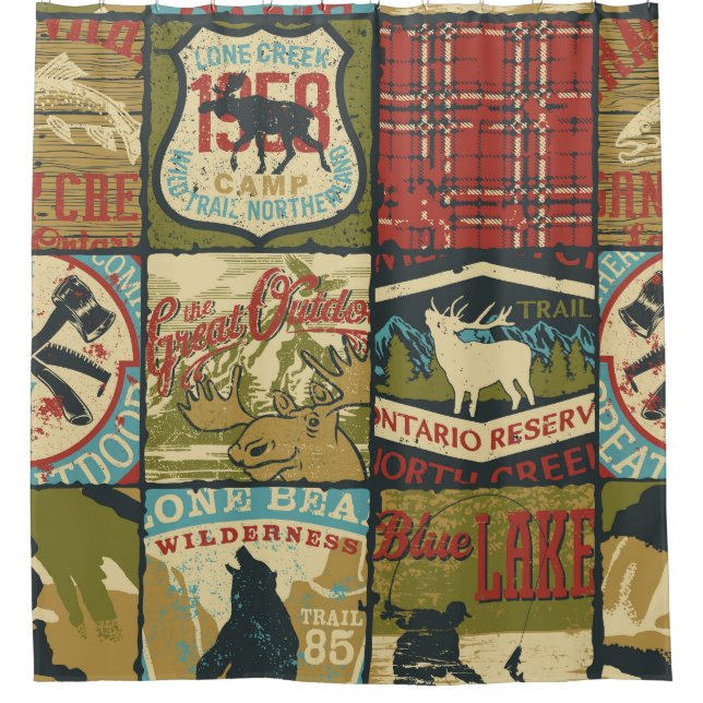 North Territories Adventure: Symbolic Patchwork Shower Curtain (Front)