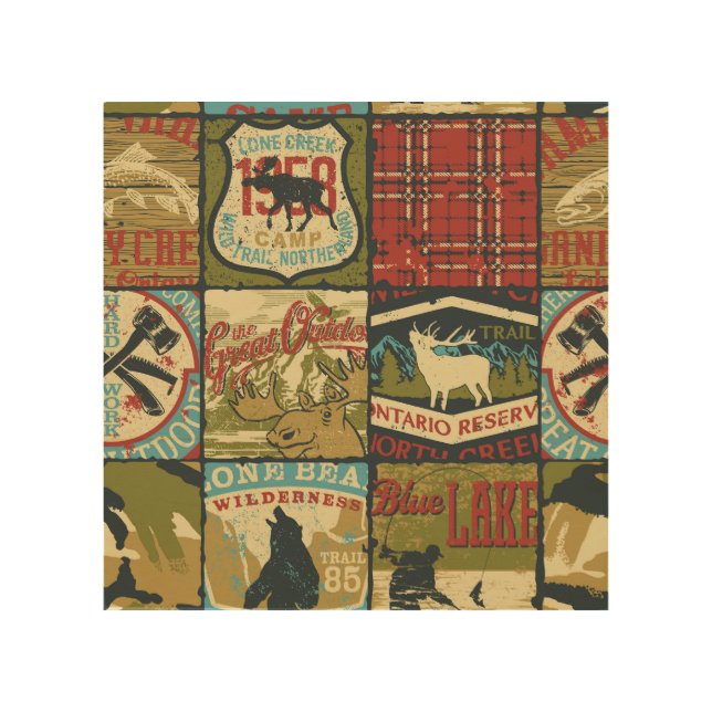 North Territories Adventure: Symbolic Patchwork Wood Wall Art (Front)