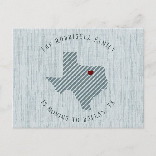 North Texas Blue Linen and Heart Texas Moving Announcement Postcard