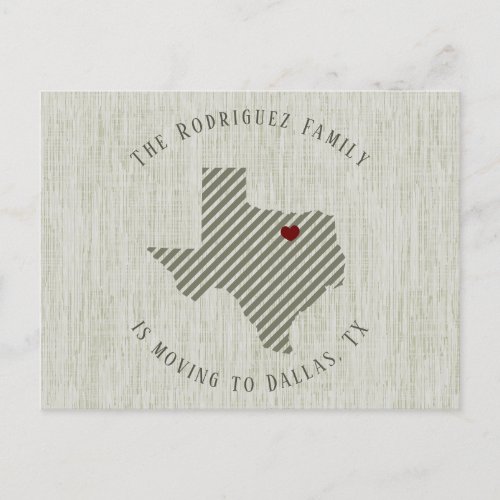 North Texas Green Linen and Heart Texas Moving Announcement Postcard