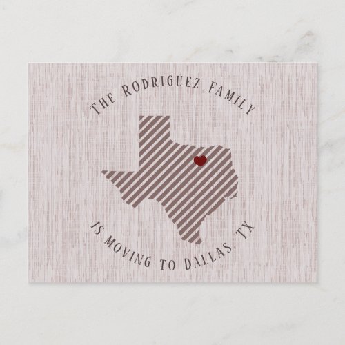 North Texas Rose Linen and Heart Texas Moving Announcement Postcard
