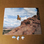 North Window Arch Utah Desert Landscape Photo Jigsaw Puzzle<br><div class="desc">This view of and through the North Window arch was taken in Arches National Park near Moab, Utah. The rock that forms the lower right of the arch fills nearly half the frame on the diagonal. To its left, white puffy clouds dominate the blue sky that fills the upper portion...</div>