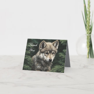 North Woods Wolf Cub Folded Thank You Card