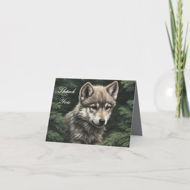 North Woods Wolf Cub Folded Thank You Card (Front)