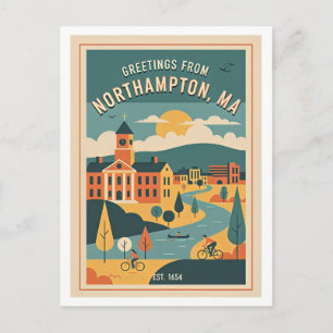 Northampton MA Retro Travel 1950s Postcard