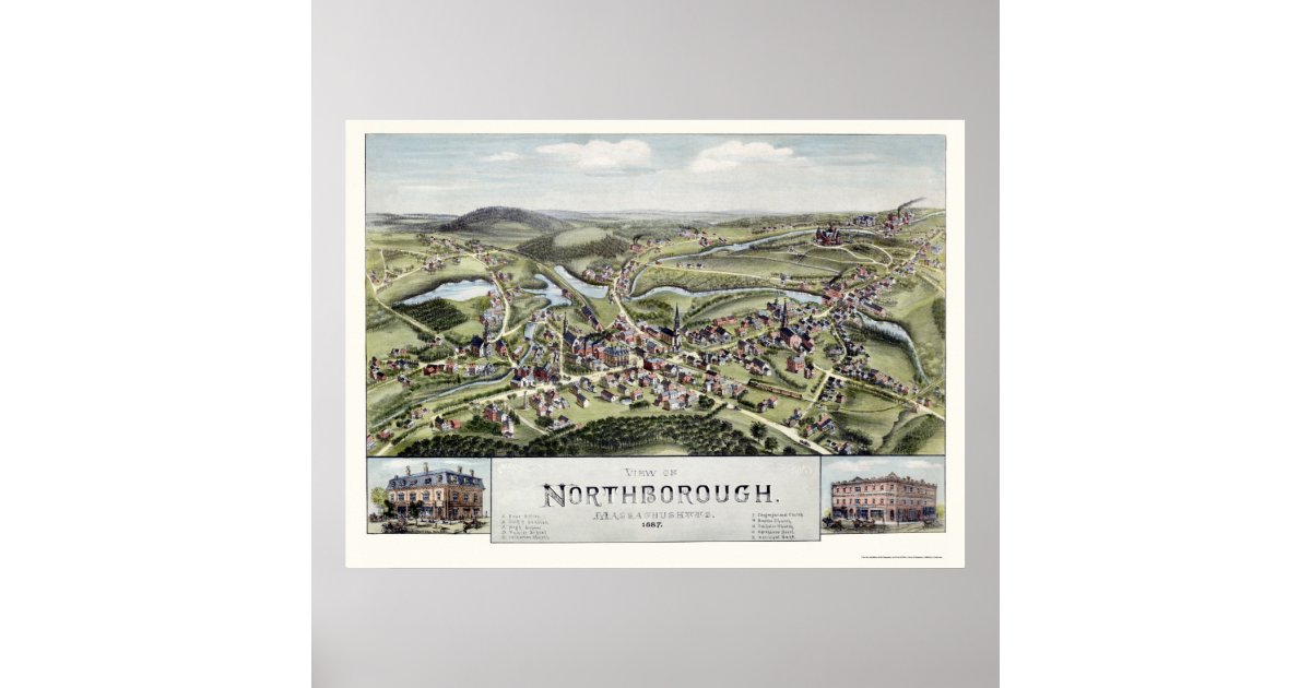 Northborough, MA Panoramic Map 1887 Poster Zazzle