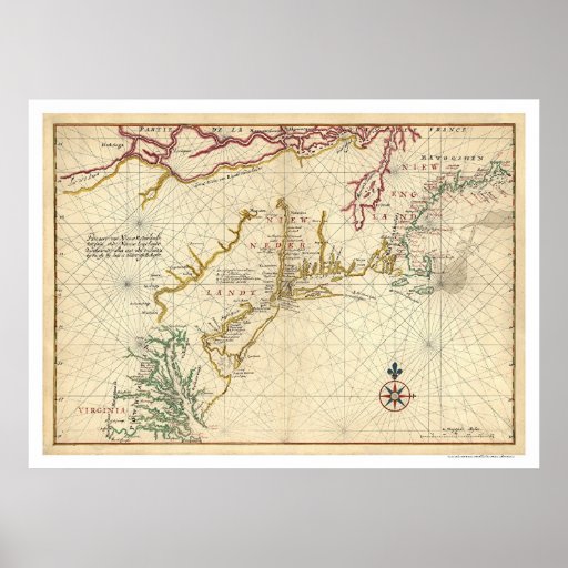 Northeast Coast USA Map 1639 Poster | Zazzle