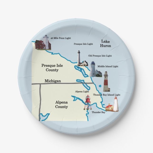 Northeast Lower Michigan Lighthouses paper plate (Front)