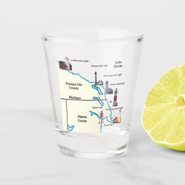 Northeast Lower Michigan Lighthouses shot glass (Front)