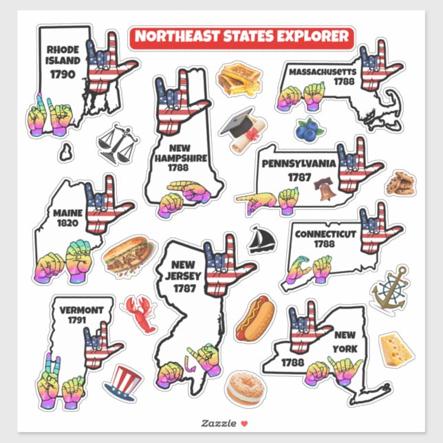 Northeast States – Learn with ASL & Fun Icons Sticker (Sheet)
