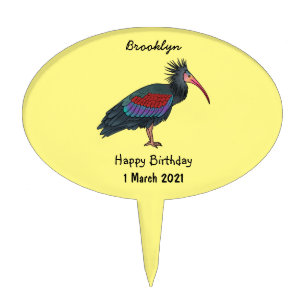 Northern bald ibis bird cartoon illustration cake topper