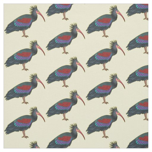 Northern bald ibis bird cartoon illustration fabric