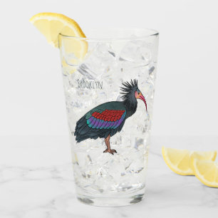 Northern bald ibis bird cartoon illustration glass