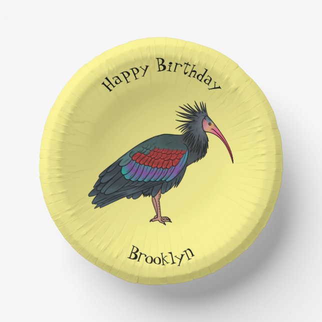 Northern bald ibis bird cartoon illustration  paper bowls (Front)